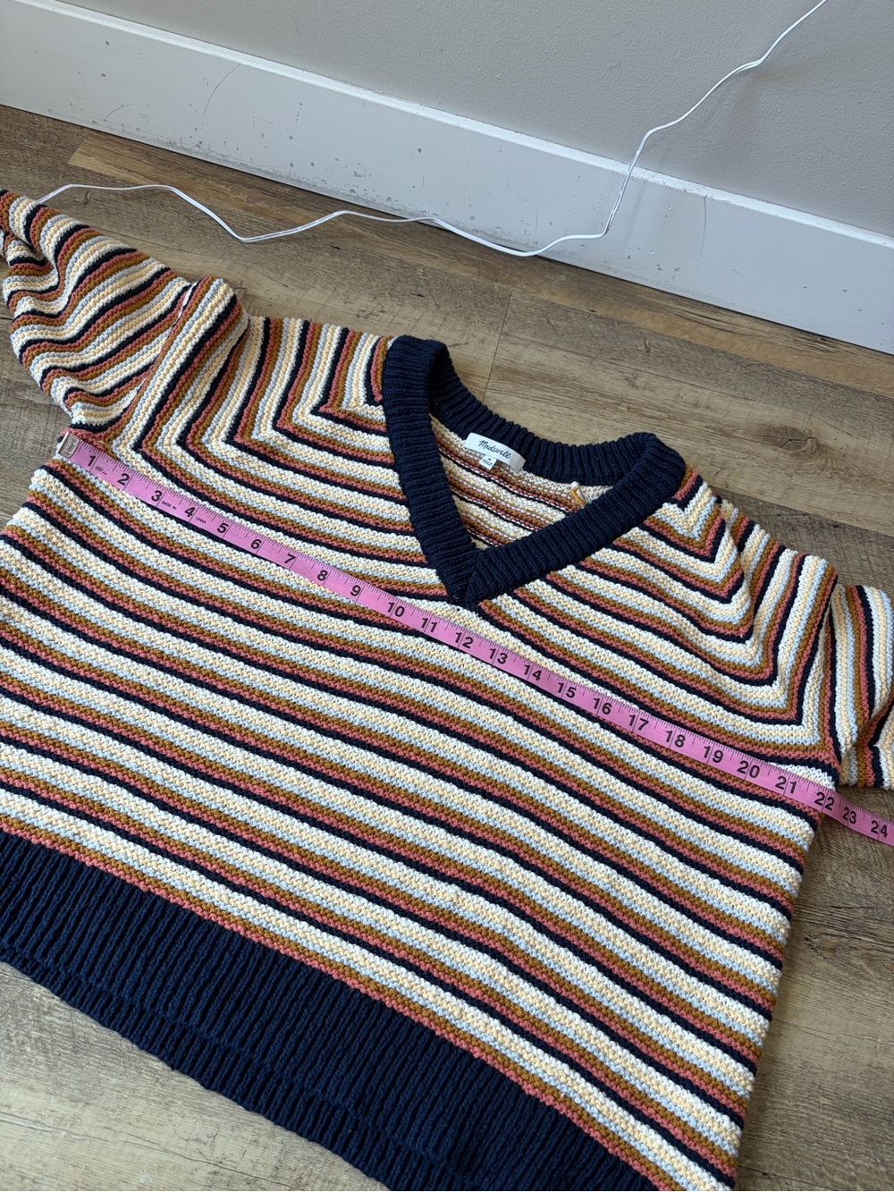 Madewell Striped V-Neck Sweater in Navy, Cream, Mustard, Rust - Picture 5 of 9
